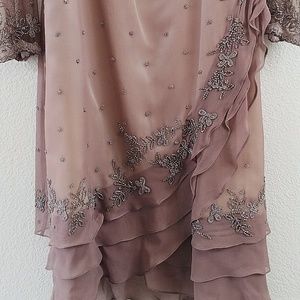 SCALA evening dress& jacket, beaded with ruffles